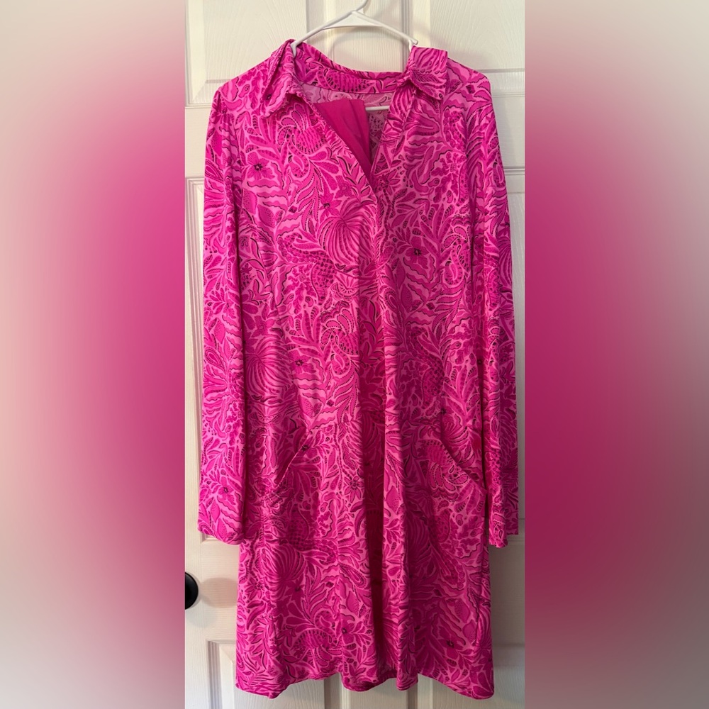 Lilly Pulitzer Brickell Dress UPF 50+ in Cerise Pink Pinkie Promises.